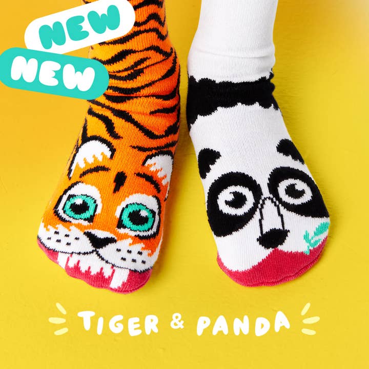 Pals Socks Canada - Wholesale Socks - Kids - Tiger and Panda Pals Artist Kids and Adult Mismatched Socks