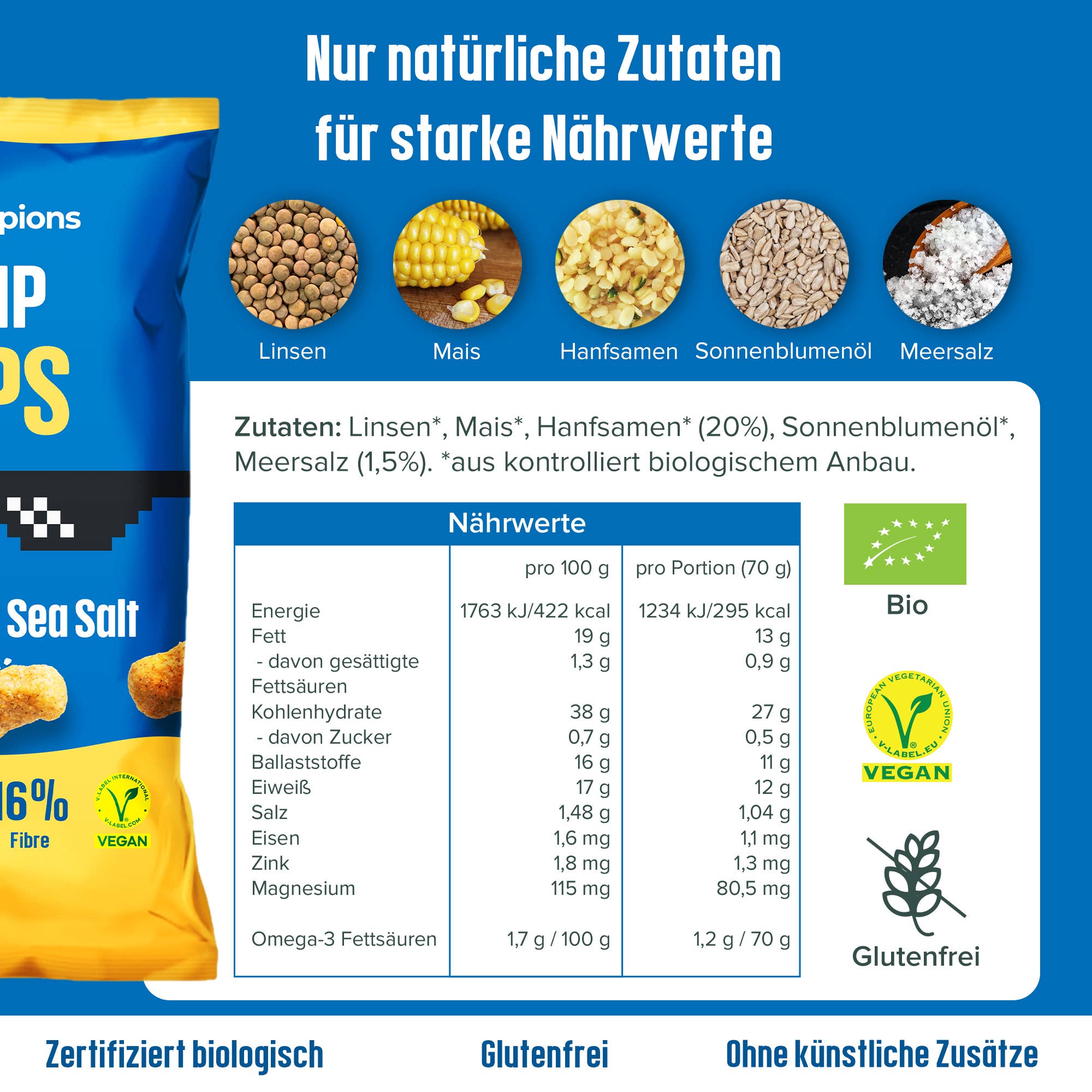 Hempions - Wholesale Puffed Snack - Organic Hemp Flips Sea Salt, 70 g – Gluten-Free Hemp Snack3