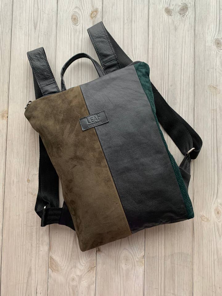 Mochila de cuero negro, mochila reciclada, mochila para mujer para venta al por mayor de LeaF