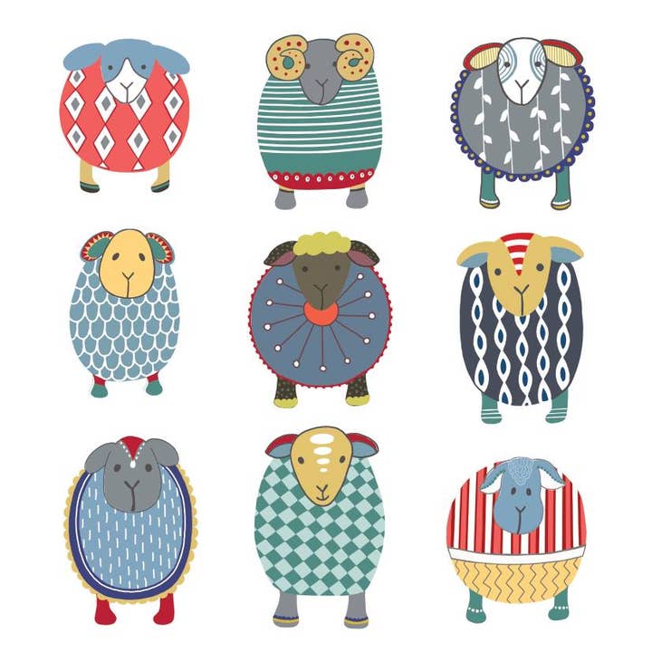 CARTOLINA COLORATA CON PECORA IN STILE SCANDI per la vendita all'ingrosso da parte di Felltarn