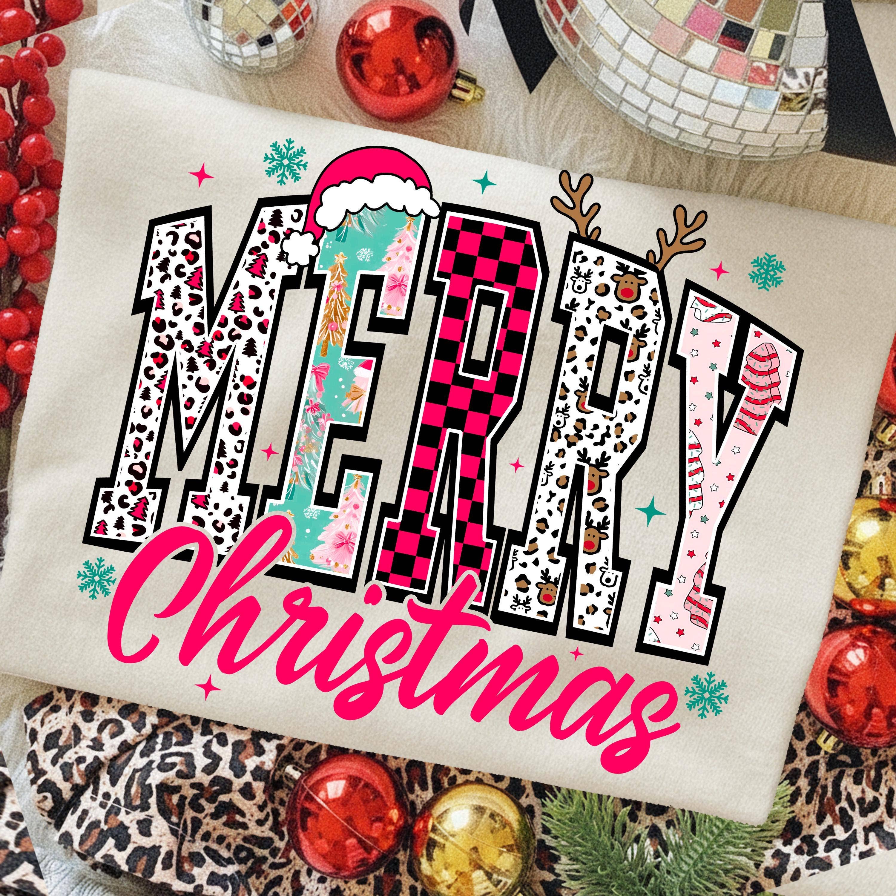 NVC Ecommerce LLC - Wholesale T-Shirt (Graphic) - Women's - Preppy Merry Christmas Shirt, Retro Christmas Sweatshirt2