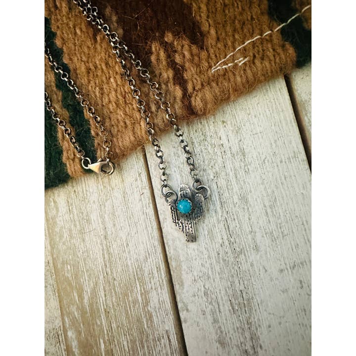 Nizhonitradersllc - Venta al por mayor Collares con colgantes/abalorios - Collar de plata de ley navajo y cactus turquesas