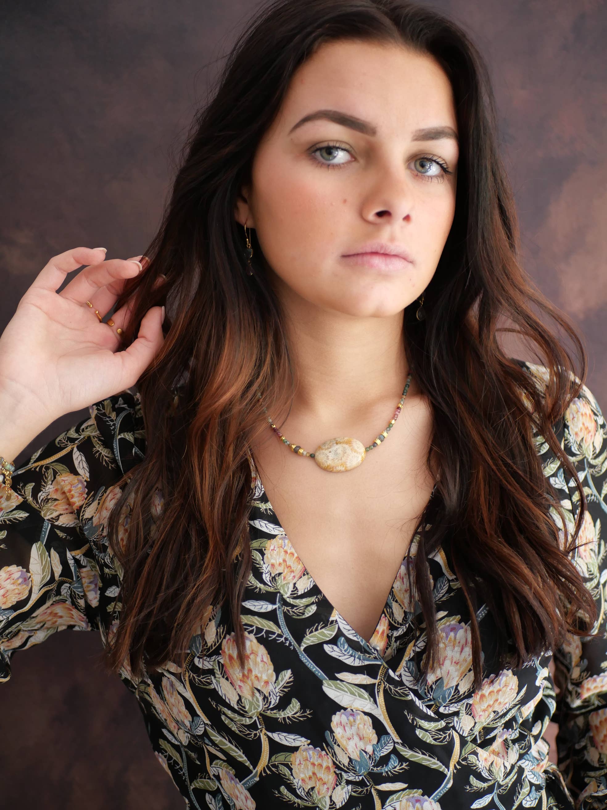 GINANDGER - Wholesale Pendant/Charm Necklace - NECKLACE SHAKTI FOSSIL CORAL1