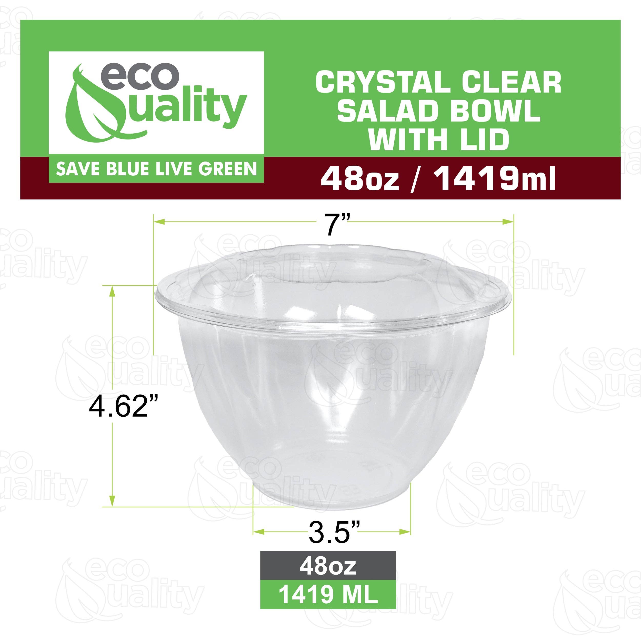 EcoQuality - Wholesale Food Storage Container - 48Oz Crystal Clear Plastic Disposable Salad Bowls with Lids2