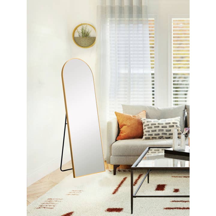 HomeRoots - Wholesale Floor Mirror - Narrow Gold Arched Full-Length Floor Mirror With Stand