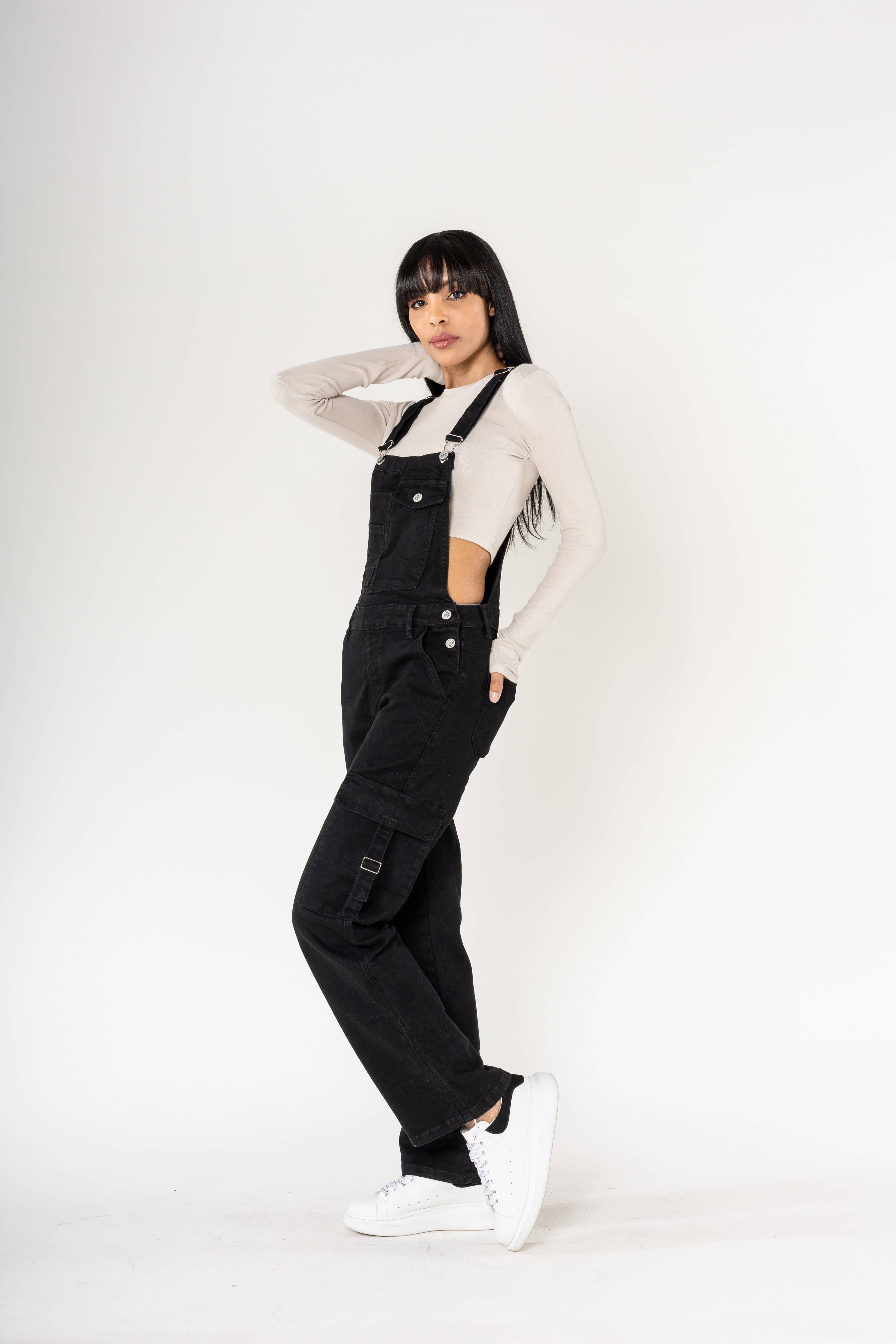 Nina Carter - Wholesale Overalls - Women's - Nina Carter Cargo Denim Stretch Denim Overalls S56023