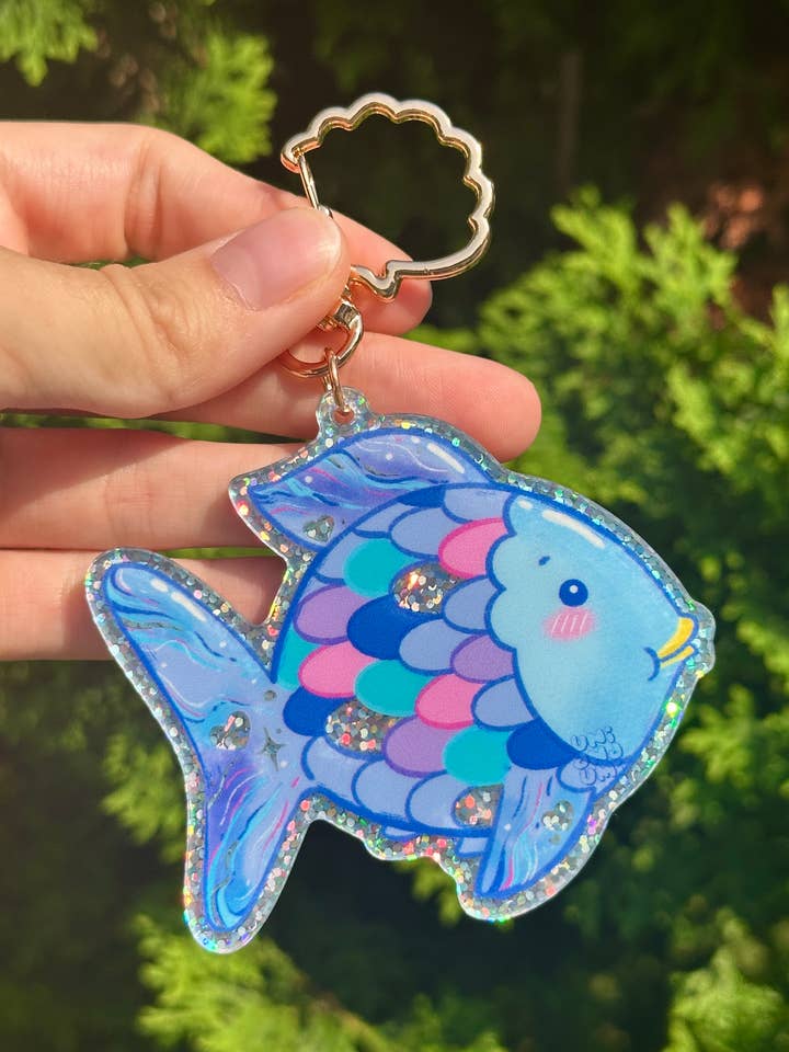 Porte-clés Poisson Double Face | Animal Arc-en-ciel Nostalgique pour la vente par Uni & Umi
