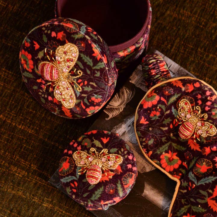 My Doris - Vente Boîtes décoratives - Boîte en velours rose et or à motif d'abeille1