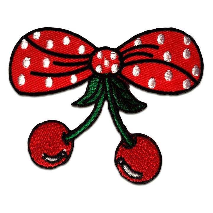 red Iron-on patch - cherry with bow for wholesale on Faire