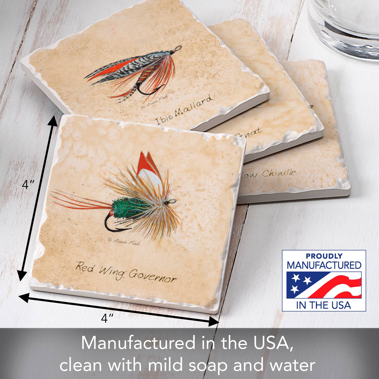 CounterArt/Highland Home/Thirstystone - Wholesale Coasters - "Fly Fishing Lures" 4 Pack Assorted Image Coaster Set4