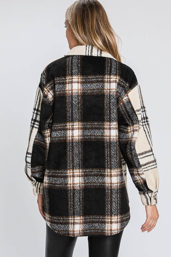 ELLEBORN - Wholesale Shirt Jacket/Shacket - Women's - PLAID JACKET WITH CONTRASTED BACK 
3248T-A47