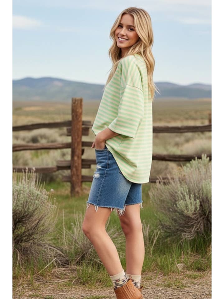 Sewn and Seen - Wholesale Tunic - Women's - STRIPED OVERSIZED SHORT SLEEVE TOP 48