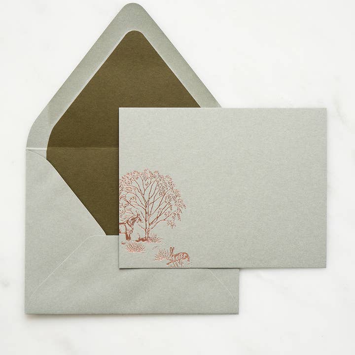 Danielle Demers Studio - Wholesale Stationery/Notecard Set - Mixed Horse Motif Foil Stamped Cards, Sage, Set of 84