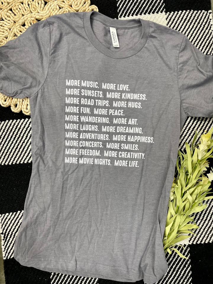 More Music, More Love. Graphic Tee for wholesale by Shirts Plus, Inc.