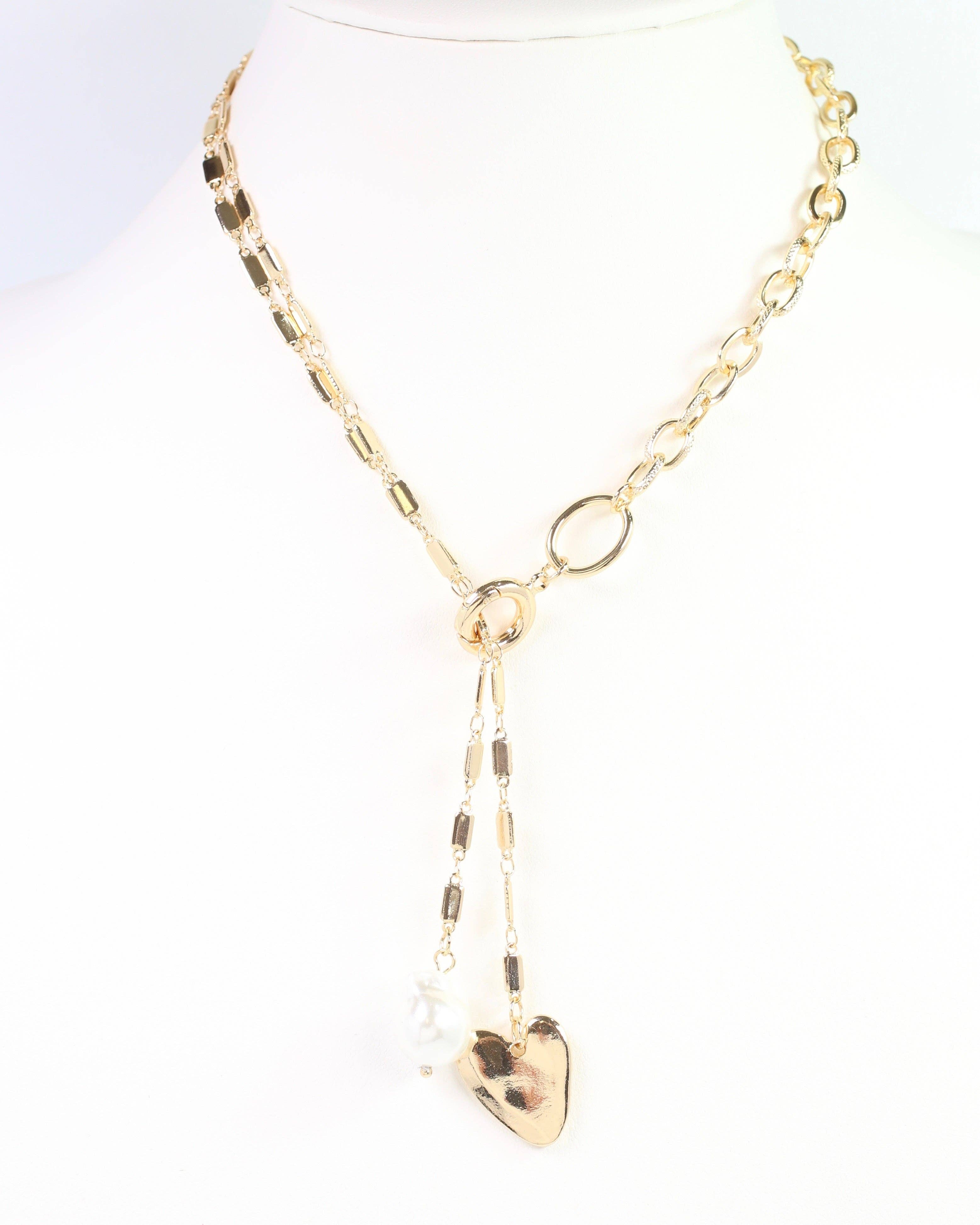 Caroline Hill - Wholesale Pendant/Charm Necklace - Maple Heart and Pearl Pendant Necklace Gold1