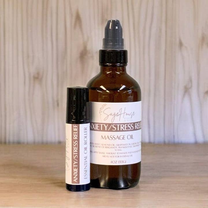 Huile de massage ou flacon roll-on pour l'anxiété/le stress pour la vente par SageHouse Bath & Body