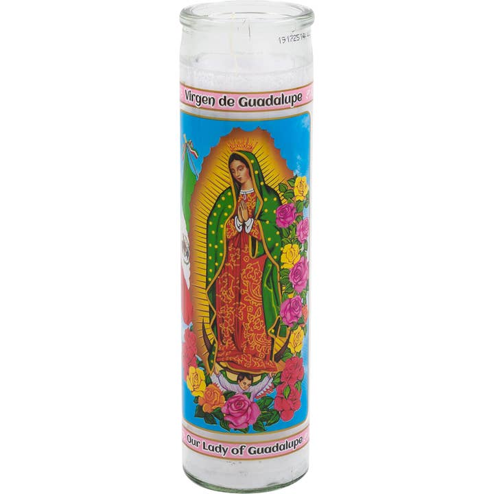 Bougie de 8" Vierge de Guadalupe pour la vente par Cow Crack Wholesale