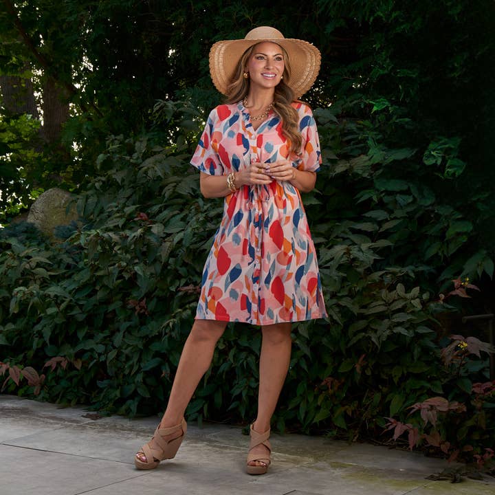 Elsie & Zoey - Wholesale Dress - Women's - Shirt Dress Ayla Short Sleeve V-Neck Tie Waist with Pockets4