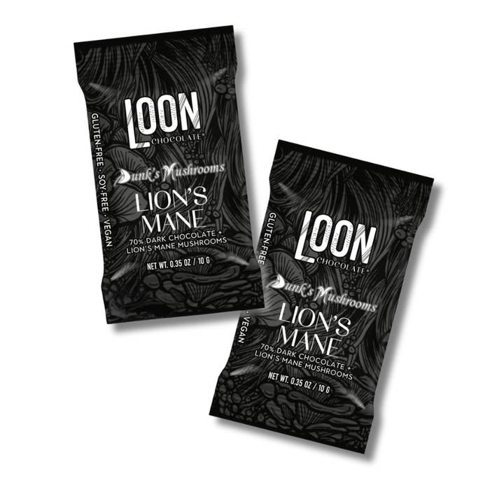 Loon Chocolate - Wholesale Chocolate Bar - Lion’s Mane Dark Chocolate Mini Bars (70-Count Display Box)1