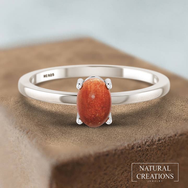 Natural Sunstone Stackable Rings in 925 Silver, Prong-Set for wholesale by Nature Crafts