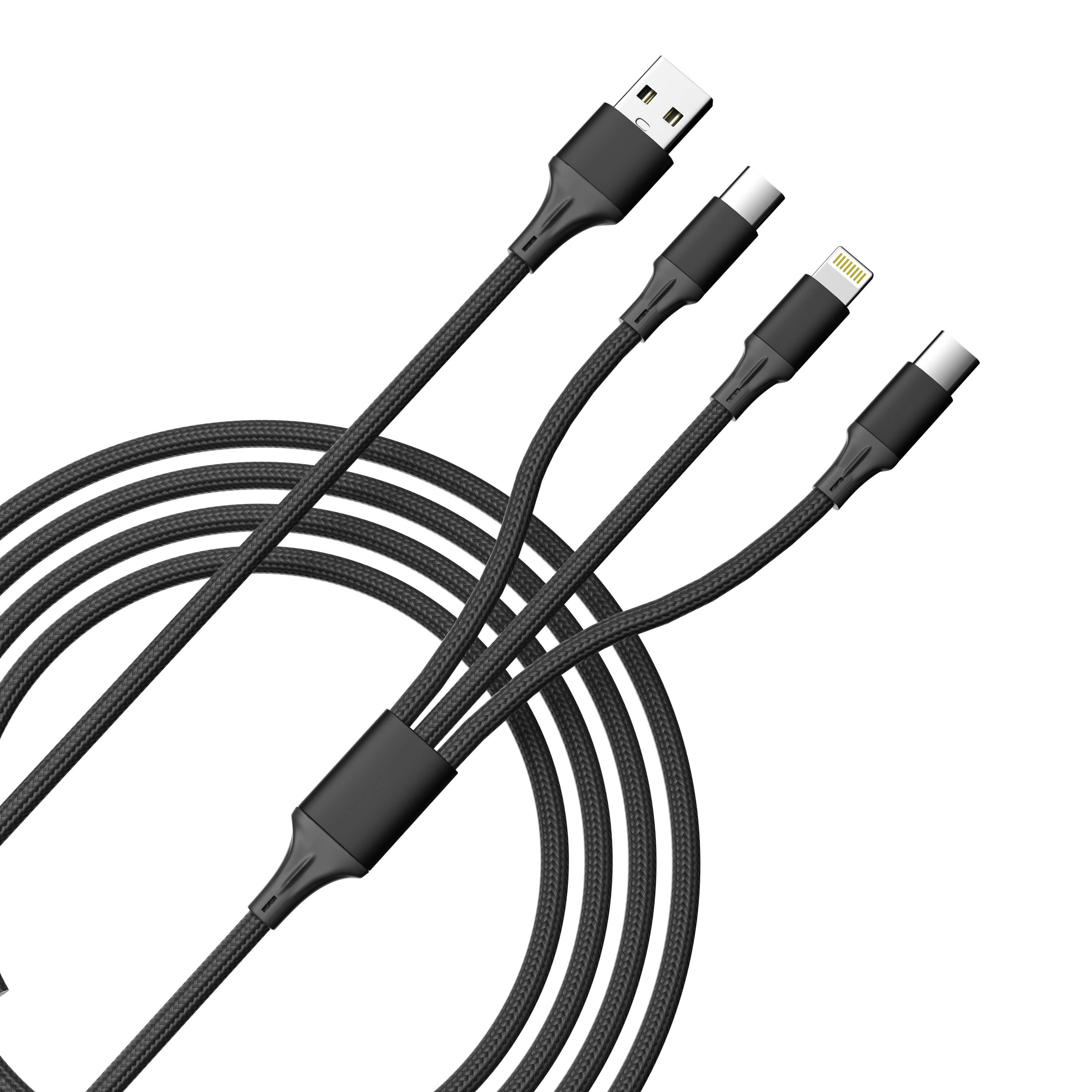 LAX Gadgets - Wholesale Charging Cable - 3-in-1 Cable For IPhone/Ipad & Android Devices - Retail Pack2