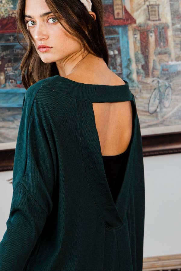 BUCKETLIST INC - Vente Haut en maille – femme - Haut surdimensionné en tricot uni côtelé à dos ouvert T206134