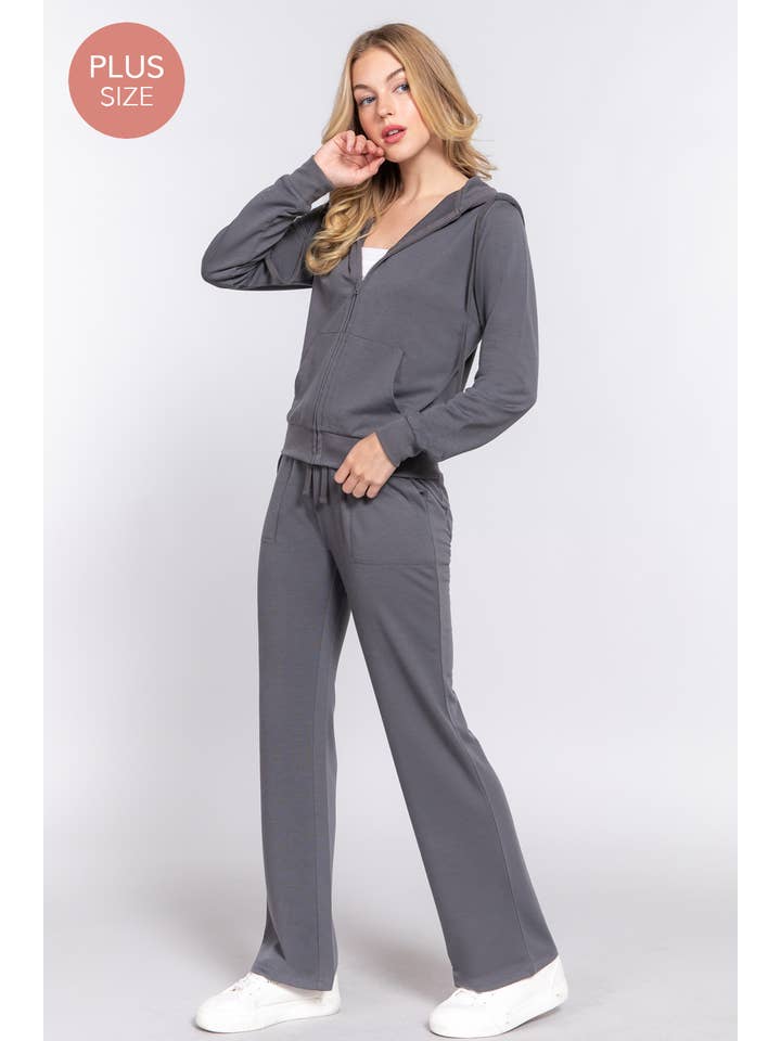 Active Basic | Active USA – Conjuntos Casual - Mulher por atacado – Conjunto de Moletom Plus Size com Jaqueta de Capuz Manga Longa e Calças11