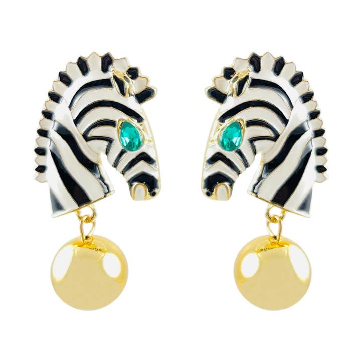 Pendientes Equine Gold con diamantes de imitación verde cebra para venta al por mayor de MizDragonfly