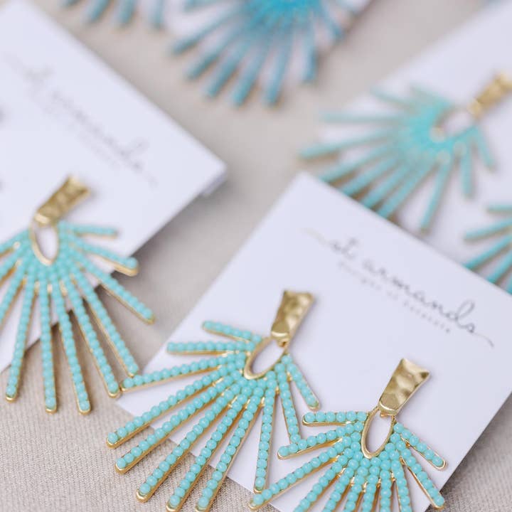 St Armands Designs of Sarasota - Wholesale Dangle Earrings - Light Turquoise Sunburst Statement Drop Earrings1