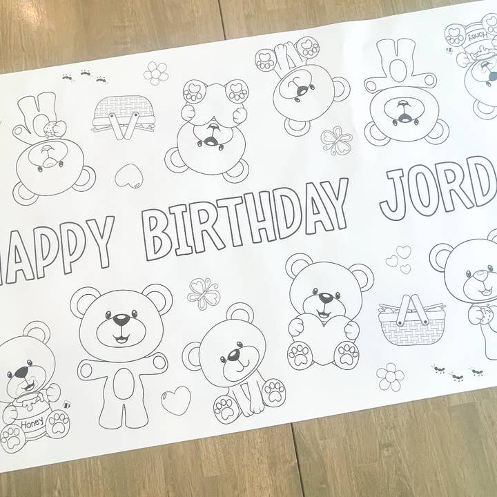 Teddy Bear Picnic Coloring Table Runner| Happy Birthday for wholesale by Party in a pinch