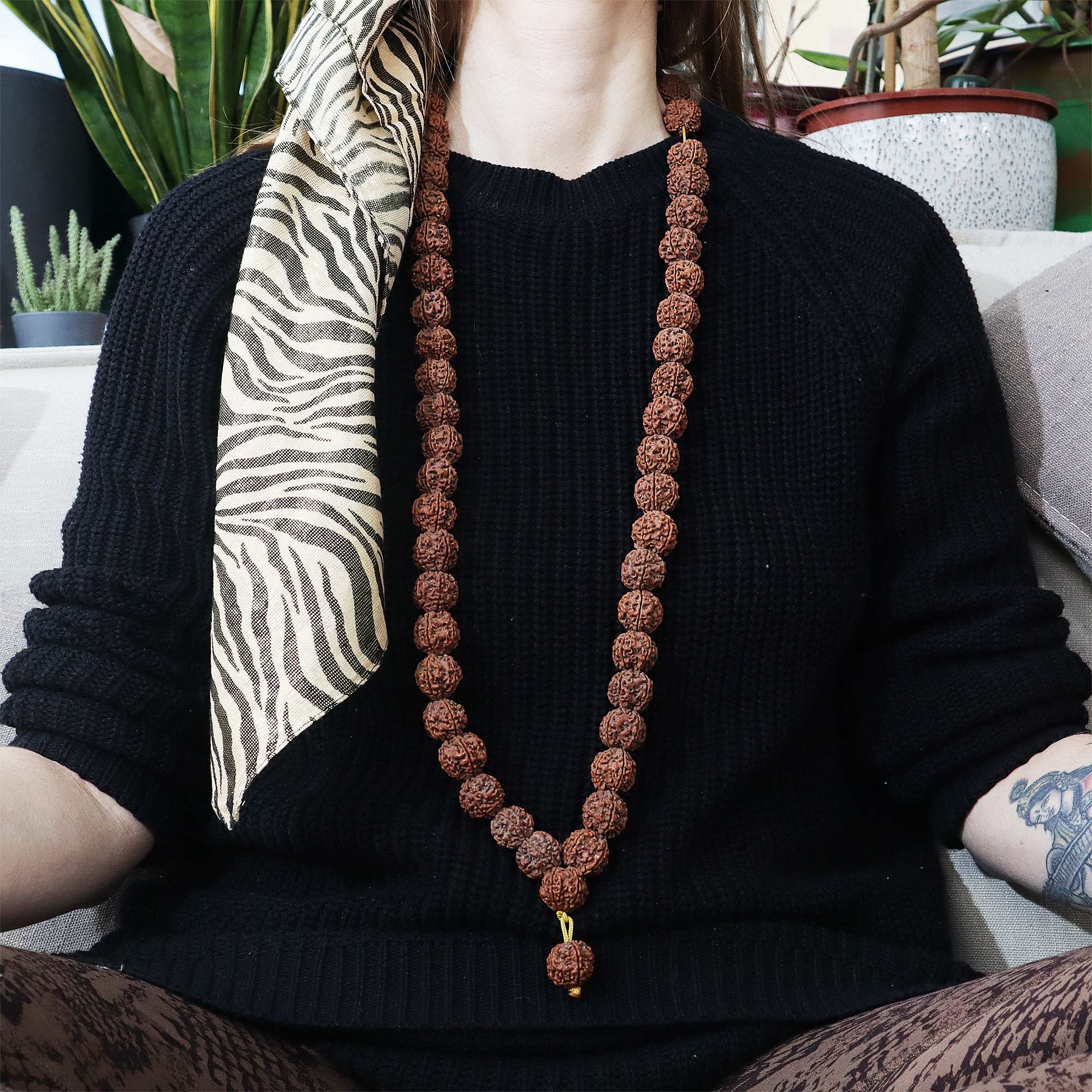 Tribal Trade GmbH - Wholesale Bib Necklace - Prayer chain Rudraksha beads large thread yellow necklace0