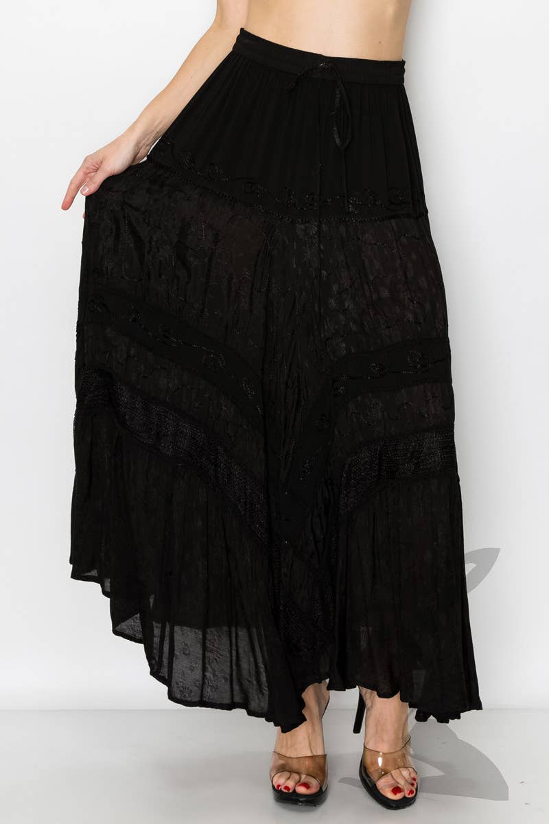 JUST CRUISING - India Casual Designs - Wholesale Skirt - Women's - Handcrafted Maxi Skirt with Intricate Embroidery Detailing1