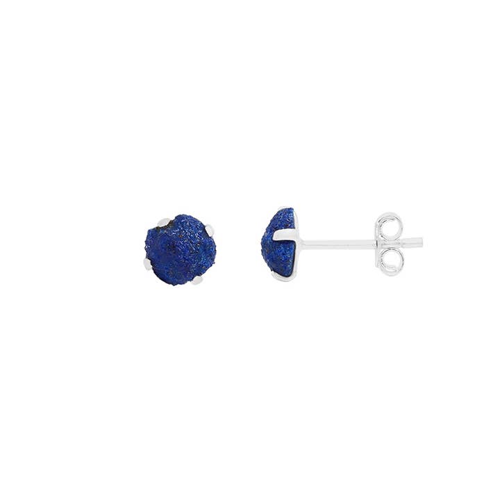 Nature Crafts - Wholesale Stud/Post Earrings - Natural Rough Azurite Stud Earrings in Sterling Silver2