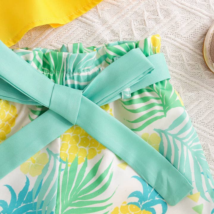 green 9M-4Y Toddler Girls Camisole Tops Tropical Botanical Print Shorts Two Piece Set Wholesale Girls Clothes V3824042400174 for wholesale on Faire