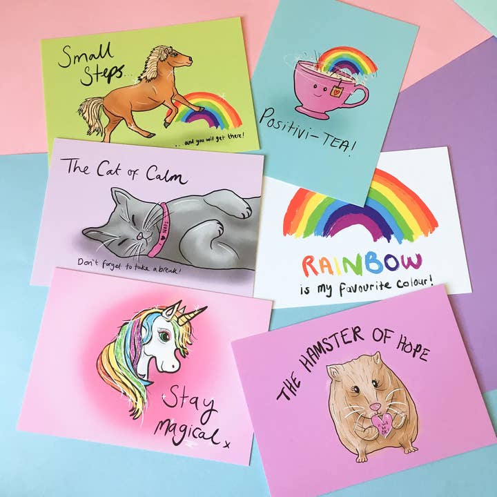 Ensemble de cartes postales avec citation motivante, cartes postales A6, animaux mignons pour la vente par Just Daydreaming