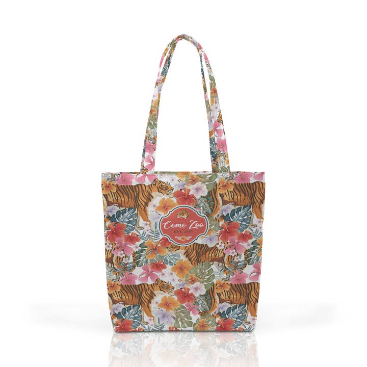 Customizable Vegan Leather Daily Tote: Tigers & Hibiscus for wholesale by Matrix