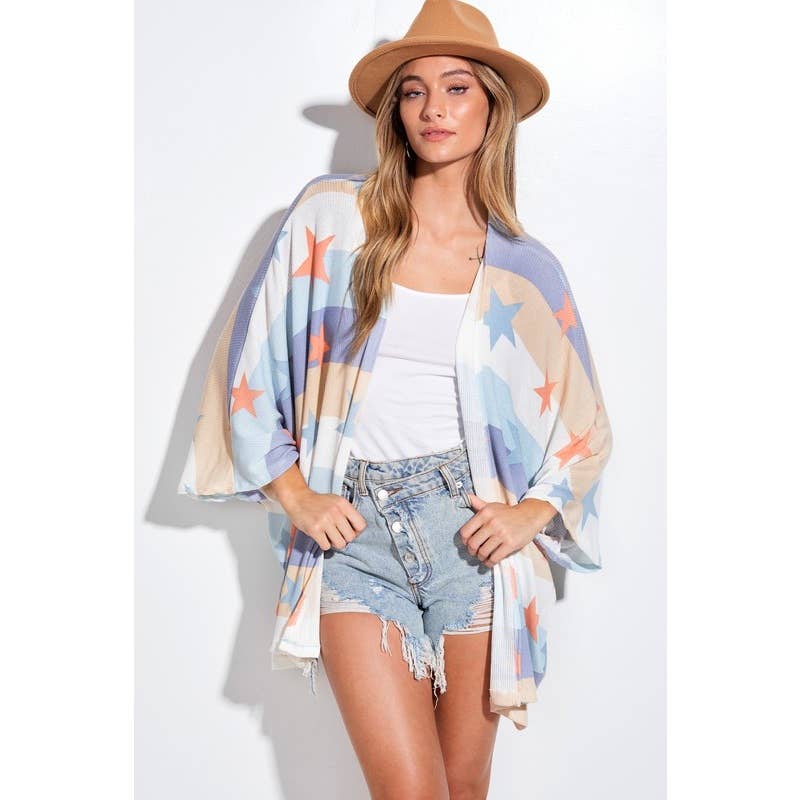 Phil Love – Engroshandel Kimono - Dame – Sommerstjerneprint kimono cardigan med løs pasform11