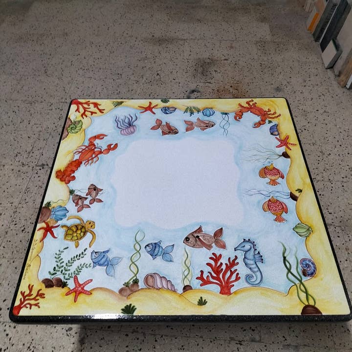 DD Ceramiche Siciliane - Wholesale Coffee Table - Square Table Marine Nature Decor – Decorated Lava Stone2
