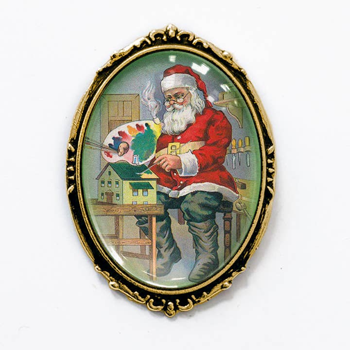 Victorian Santa Claus Christmas Brooch Gold Silver Holiday for wholesale by Asunder Bazaar