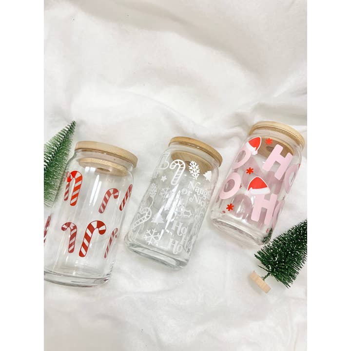 Candy Cane 16 oz Glass Cup for wholesale on Faire3