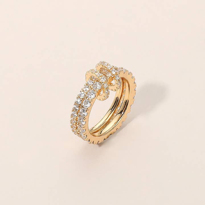 Sensibling Corp. - Wholesale Multi-Stone Ring - Two Tone Stone Paved Interlocking Double Band Ring8