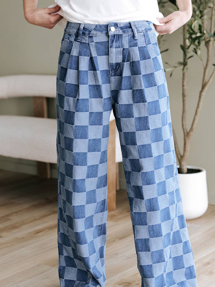 Hope & Sunshine – Großhandel Jeans – Damen – Karierte Weitbein-Jeans aus Denim3