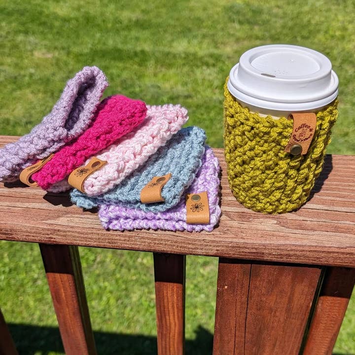 The Yarn Lilly - Wholesale Drink Huggers & Koozies - Handmade Crochet Coffee Cup Cozy 2