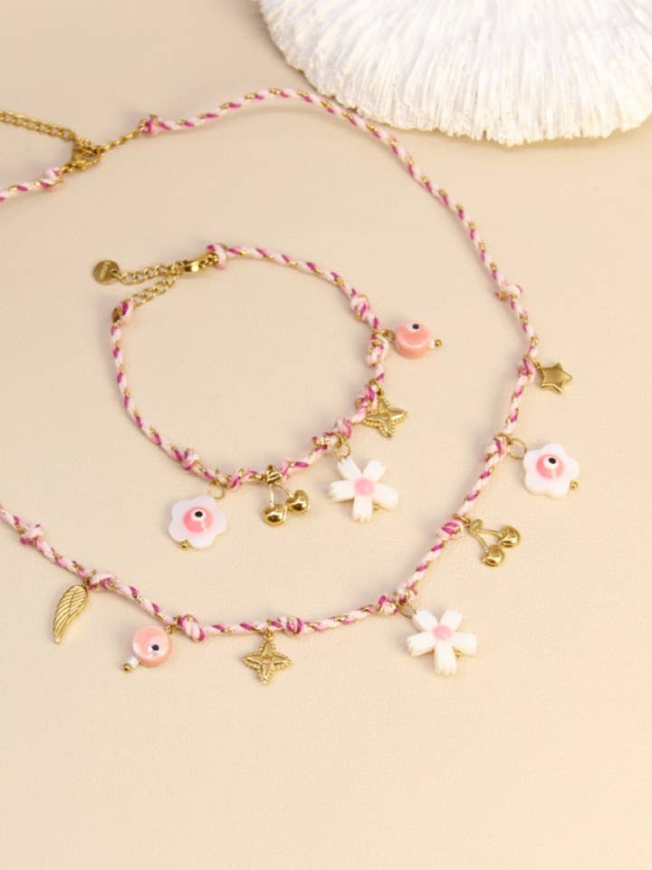 Set Halskette und Armband Charm's Rose Duo Fantasie für den Großhandel von BELLISSIMA BIJOUX