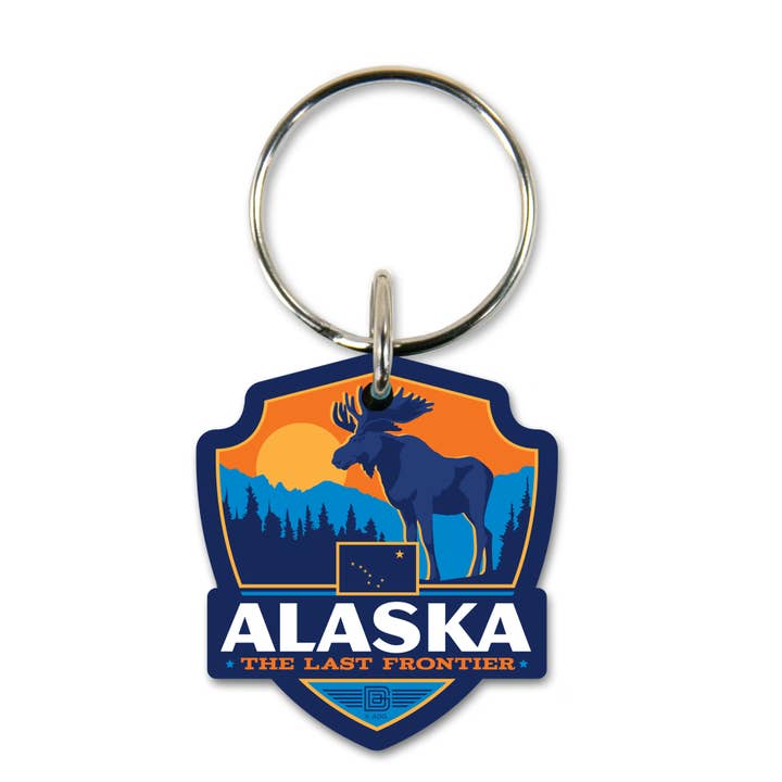 Tourist Courts - Wholesale Keychain - Unisex - AK State Pride Emblem Wooden Key Ring