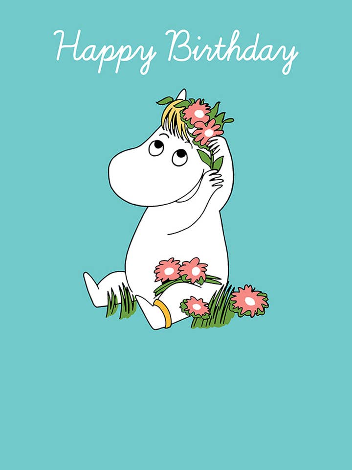 CARTE DE VŒUX ANNIVERSAIRE MOOMIN FLEURS HYPE pour la vente par Notes & Queries, Inc.