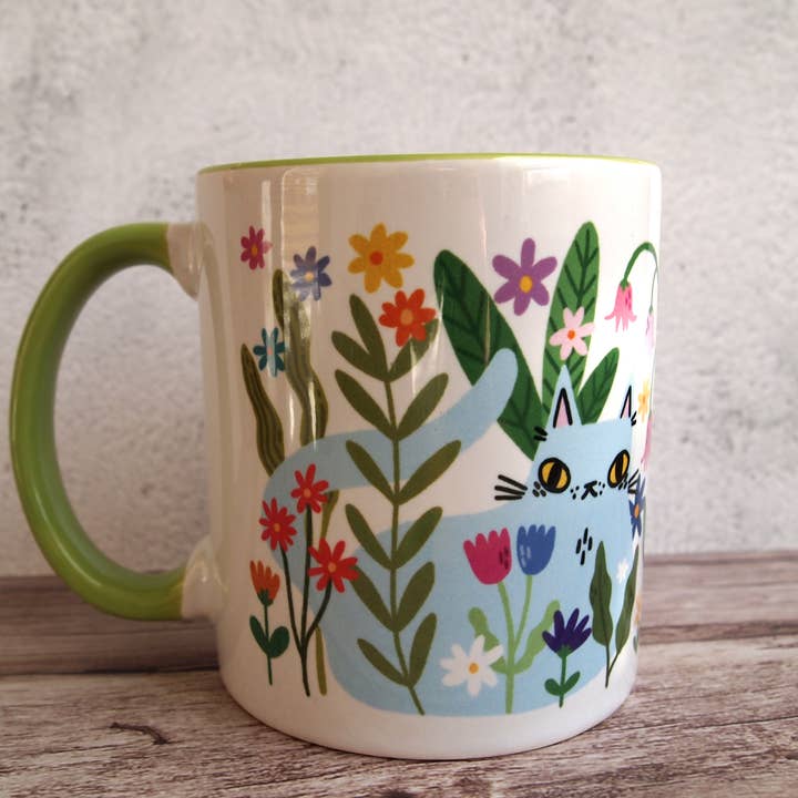 I LIKE CATS - Wholesale Coffee mug - Colourful cats with flowers illustrated coffee mug1