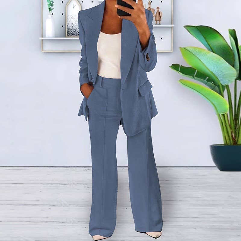 Lily Clothing - Wholesale Suit Set - Women's - Fashionable solid-color suit jacket trousers set2