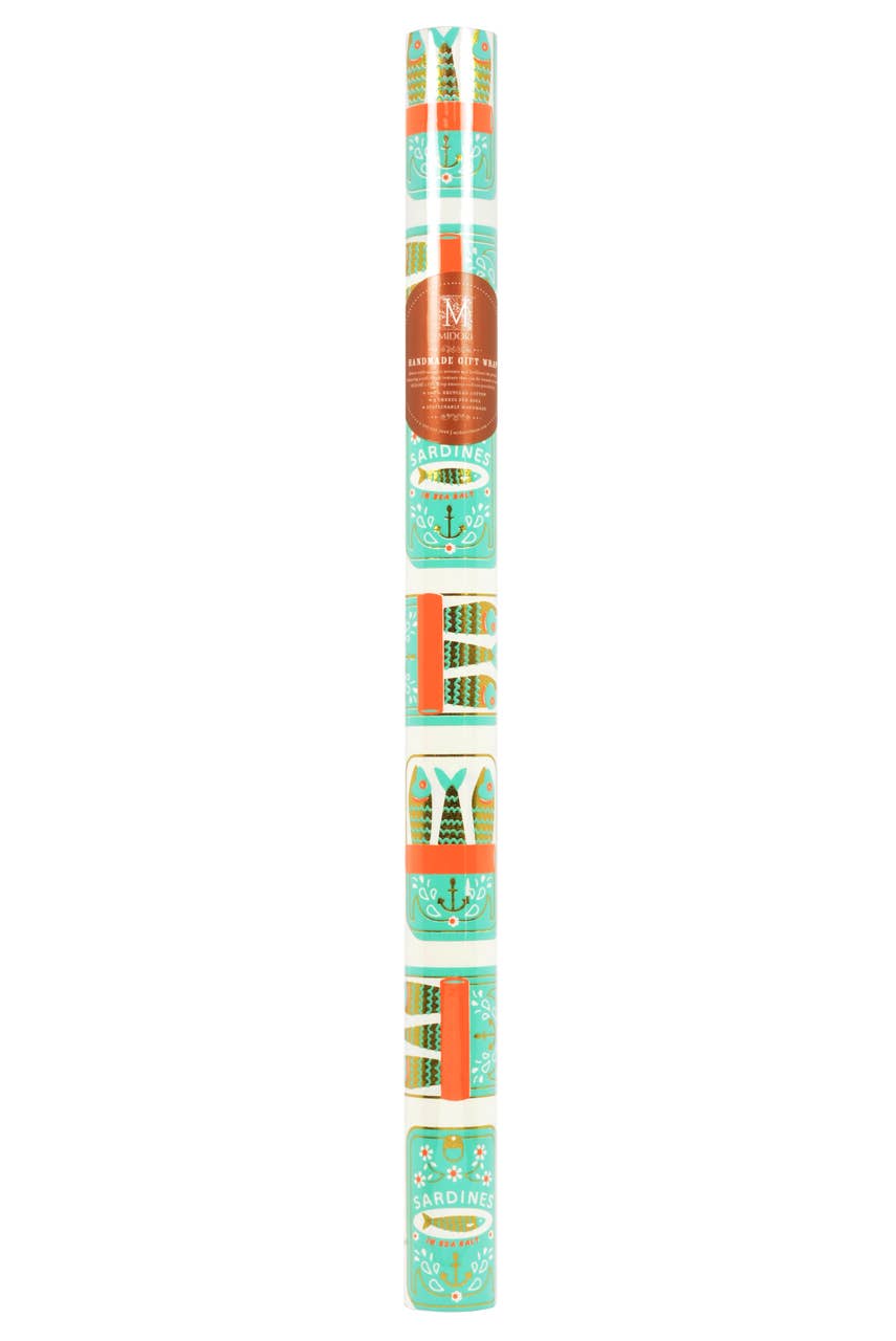 MIDORI Inc. - Wholesale Flat Wrap - Sardines Cream/Aqua/Orange/Gold Foil Gift Wrap2
