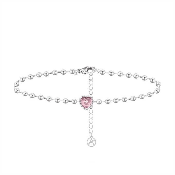 AMORINO SRL - Wholesale Charm/Dangle Bracelet - SPHERE CHAIN BRACELET WITH PINK HEART - YC2548B258